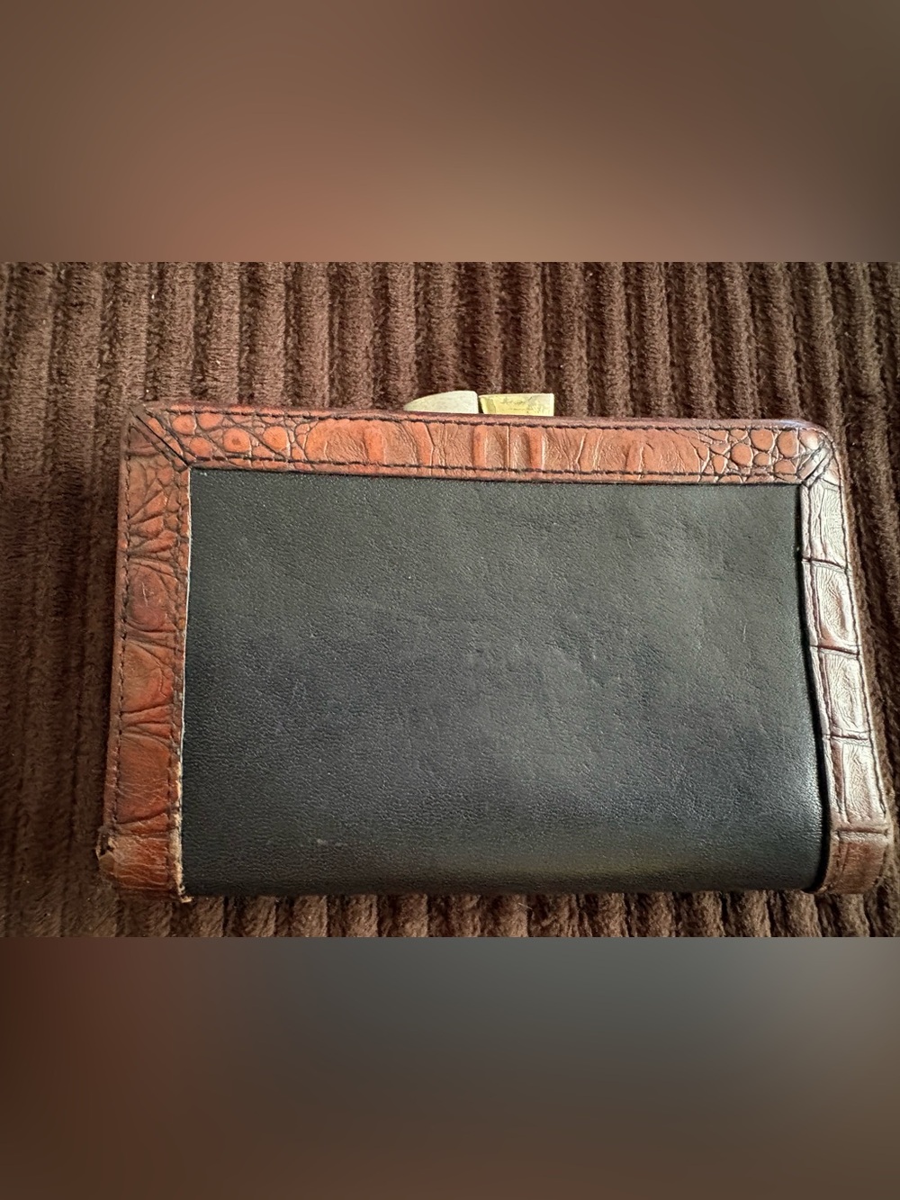 Vintage Brahmin Black Wallet with Brown Croc-Trim